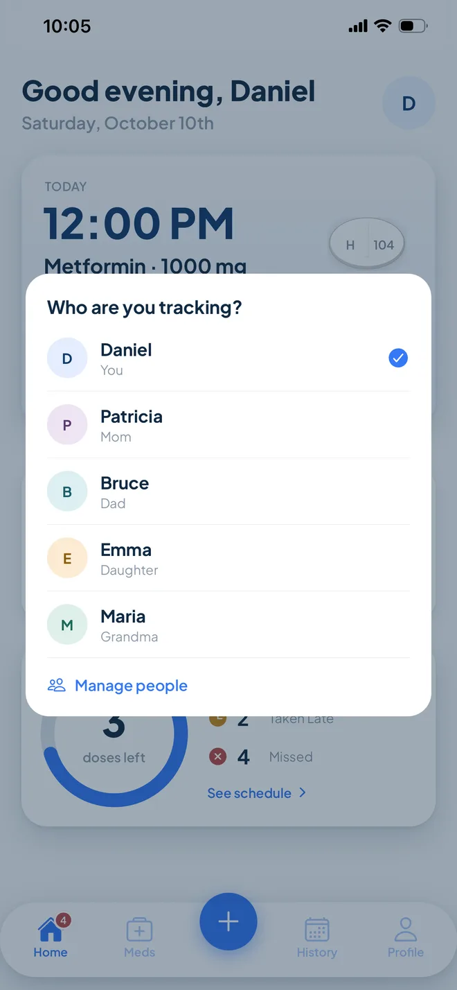 Who are you tracking sheet listing Daniel, Patricia, Bruce, Emma, and Maria